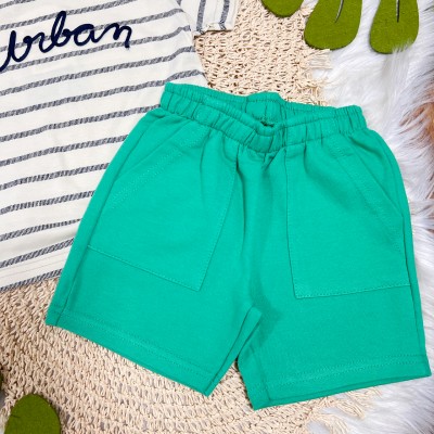 Conj. Camiseta Urban Listrada e Bermuda - Verde e Creme